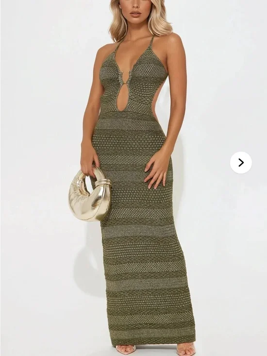 NWT Fashion Nova Ibiza Metallic Crochet Maxi Dress - medium - Picture 1 of 7